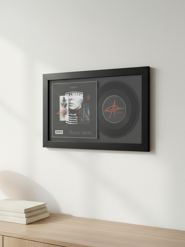 Black NFC Vinyl Disc Plaque Horizontal (Scan-to-Play)